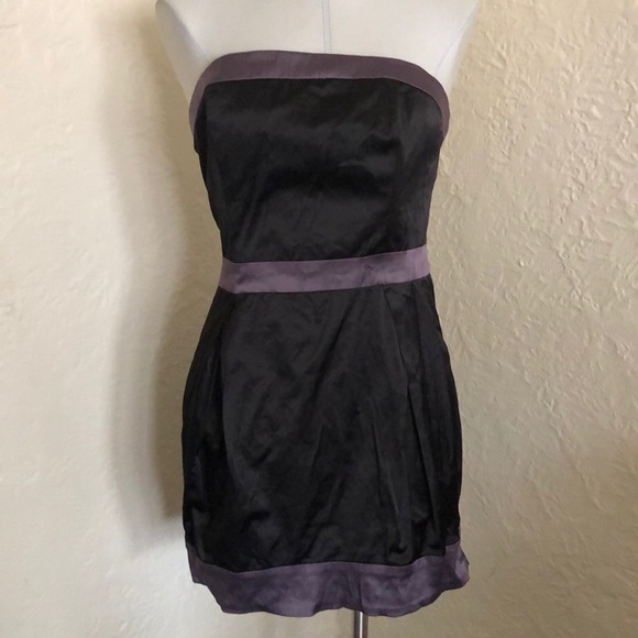 Grass Black Gray Satin Strapless Party Going Out Dress M - Picture 1 of 12